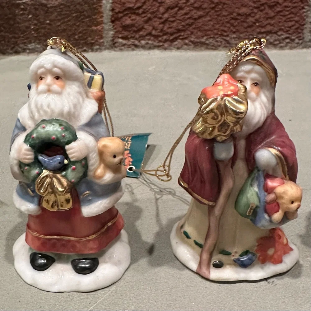New SET 4pc Vintage 1998 Bavarian Heritage Santa Claus Ornament Porcelain Coynes